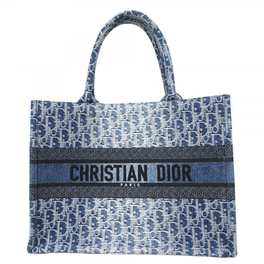 【6ad4009】クリスチャンディオール トートバッグ オブリーク ブックトート デニム ブルー【中古】レディース
