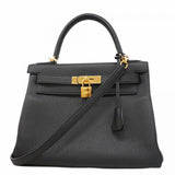 【6ad4030-g】エルメス ハンドバッグ ケリー28 トゴ ブラック ゴールド金具 A刻印 2wayバッグ【中古】レディース