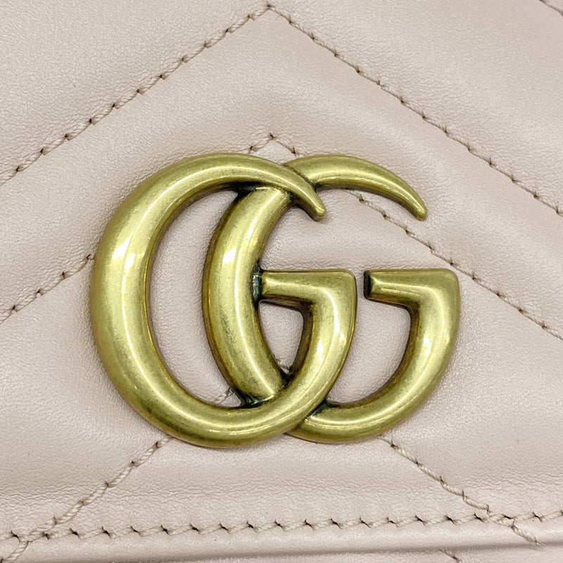 【6ad4101-k】グッチ 長財布 GGマーモント 443436 レザー ピンク ゴールド金具【中古】レディース