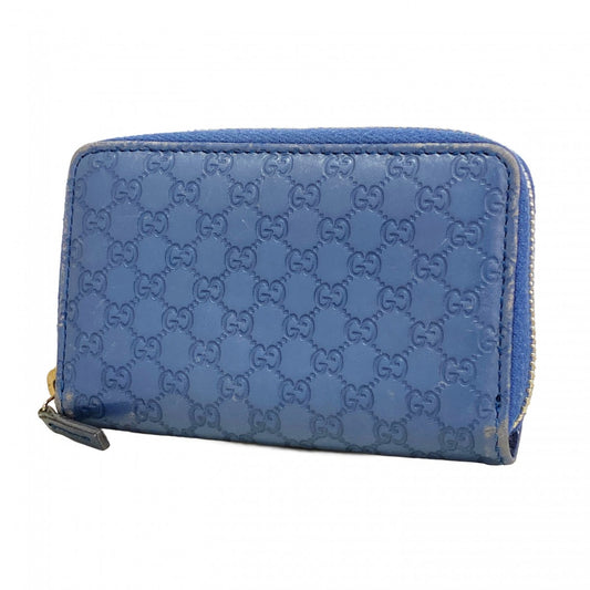 【6ad4104-k】グッチ コインケース マイクログッチシマ 255452 レザー ブルー シャンパンゴールド金具【中古】レディース