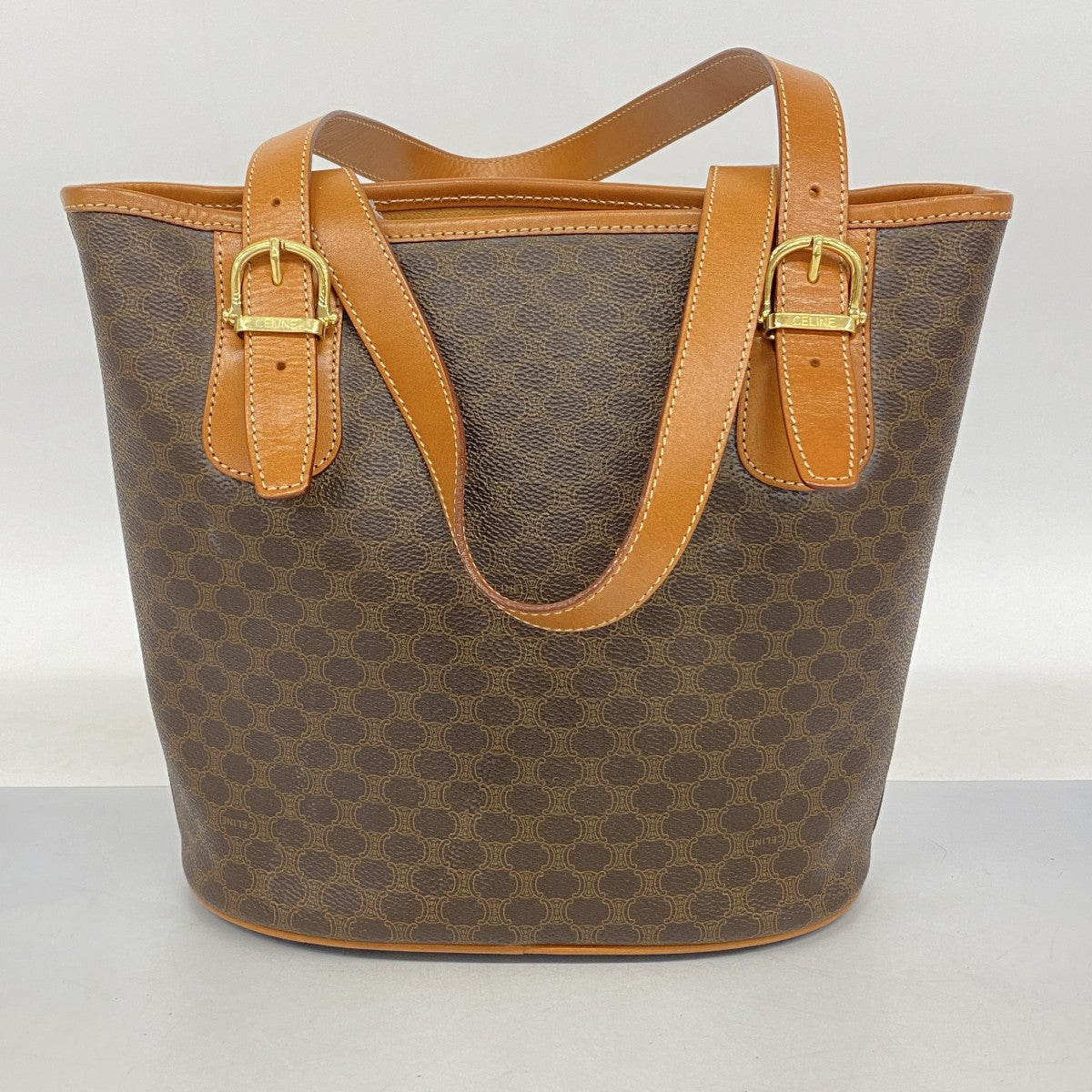 【6ad4147-k】セリーヌ トートバッグ マカダム PVC ブラウン ゴールド金具【中古】レディース