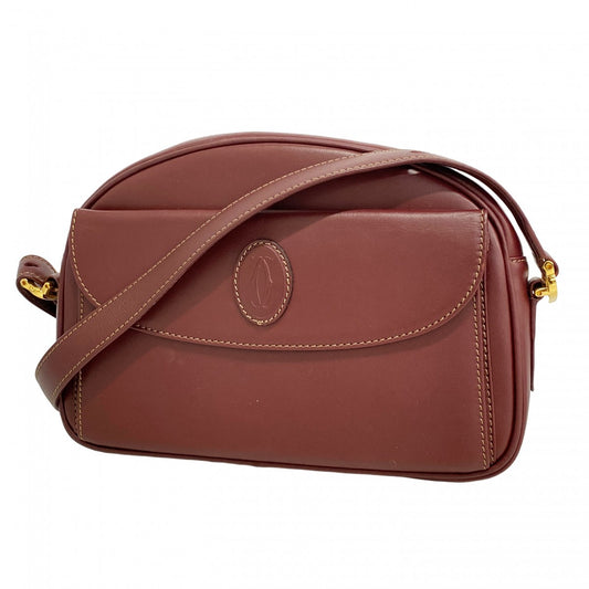 【6ad4154】カルティエ ショルダーバッグ マスト レザー ボルドー ゴールド金具【中古】レディース