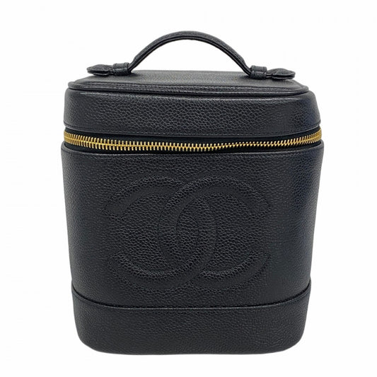 【6ad4157-k-r】シャネル バニティバッグ キャビアスキン ブラック ゴールド金具【中古】レディース