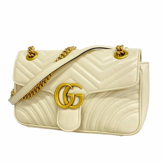 【6ad4191-k-r】グッチ ショルダーバッグ GGマーモント 443497 レザー アイボリー ゴールド金具【中古】レディース