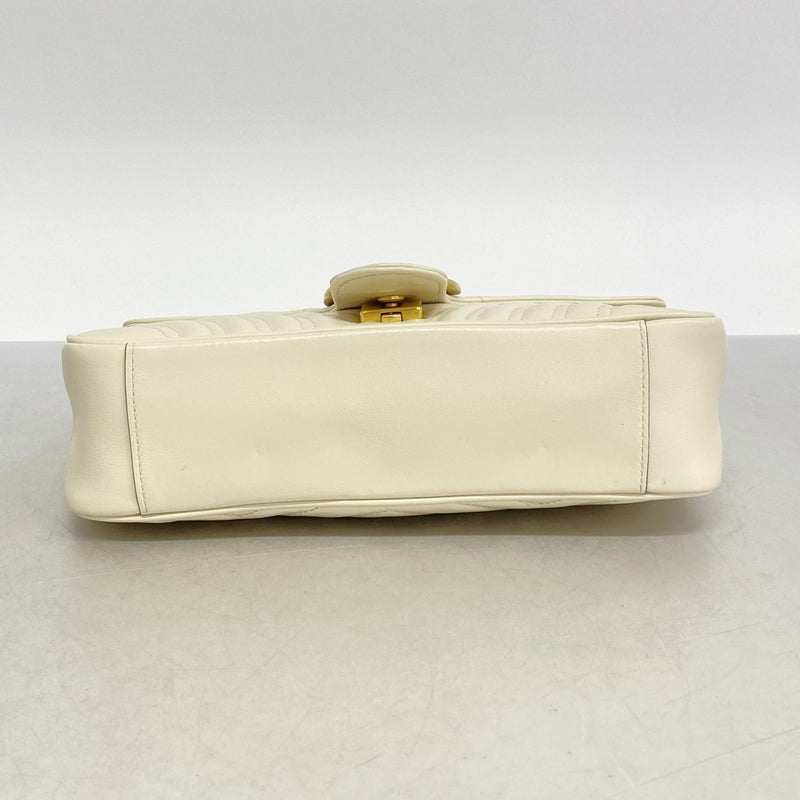 【6ad4191-k-r】グッチ ショルダーバッグ GGマーモント 443497 レザー アイボリー ゴールド金具【中古】レディース