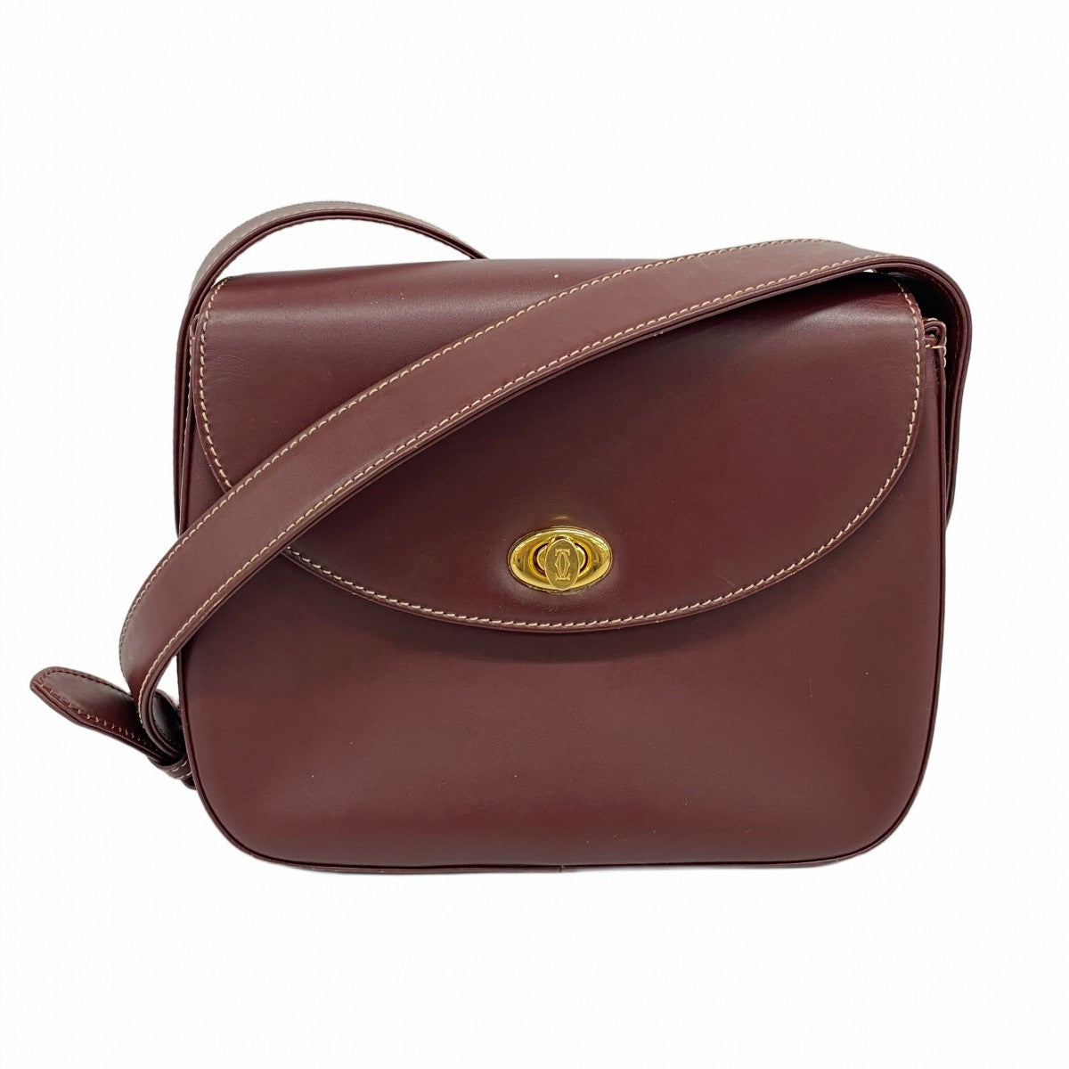 【6ad4228-r】カルティエ ショルダーバッグ マスト レザー ボルドー ゴールド金具【中古】レディース
