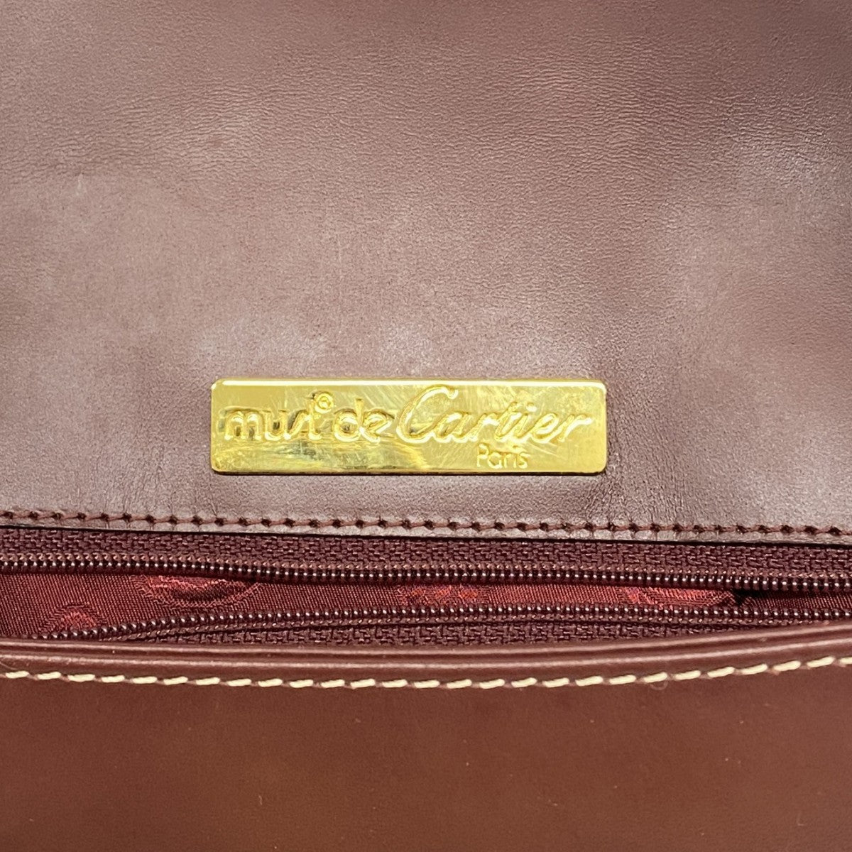【6ad4228-r】カルティエ ショルダーバッグ マスト レザー ボルドー ゴールド金具【中古】レディース