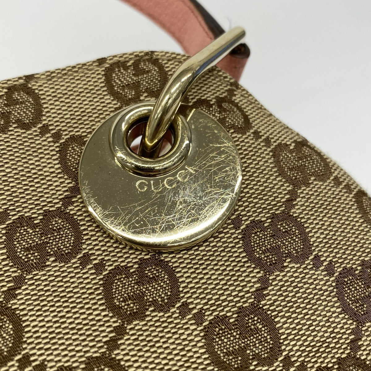 【6ae5142-k】グッチ トートバッグ GGキャンバス 121023 キャンバス ベージュ ピンク シャンパンゴールド金具【中古】レディース