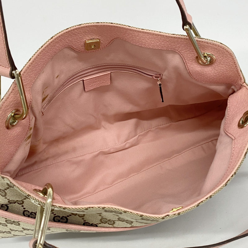 【6ae5142-k】グッチ トートバッグ GGキャンバス 121023 キャンバス ベージュ ピンク シャンパンゴールド金具【中古】レディース