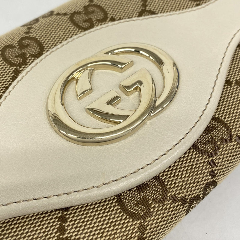 【6ae5144-k】グッチ 長財布 GGキャンバス インターロッキングG 282431 キャンバス ブラウン ベージュ シャンパンゴールド金具【中古】レディース