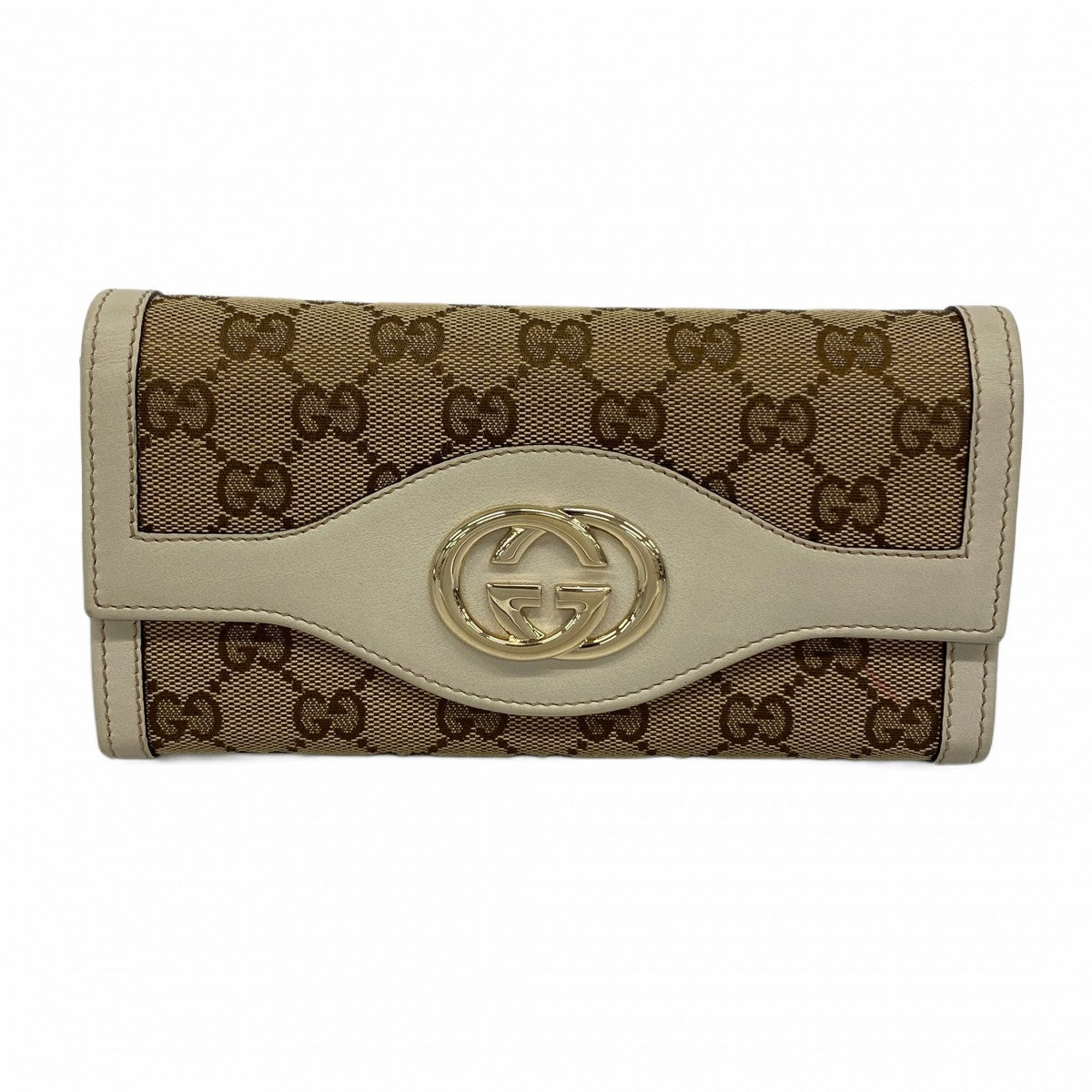 【6ae5144-k】グッチ 長財布 GGキャンバス インターロッキングG 282431 キャンバス ブラウン ベージュ シャンパンゴールド金具【中古】レディース
