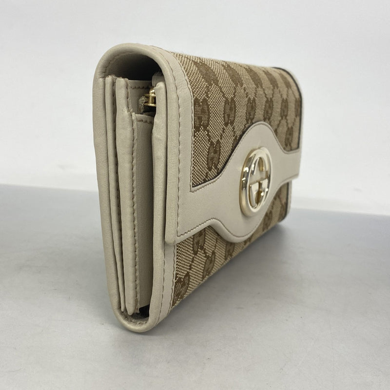 【6ae5144-k】グッチ 長財布 GGキャンバス インターロッキングG 282431 キャンバス ブラウン ベージュ シャンパンゴールド金具【中古】レディース