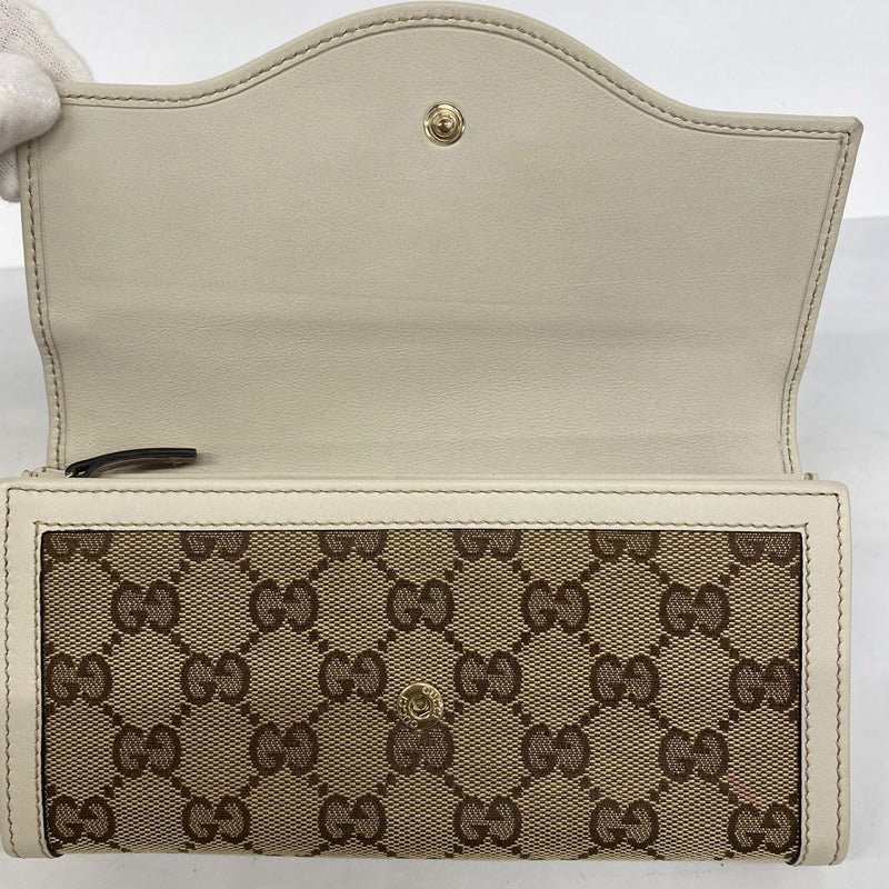 【6ae5144-k】グッチ 長財布 GGキャンバス インターロッキングG 282431 キャンバス ブラウン ベージュ シャンパンゴールド金具【中古】レディース