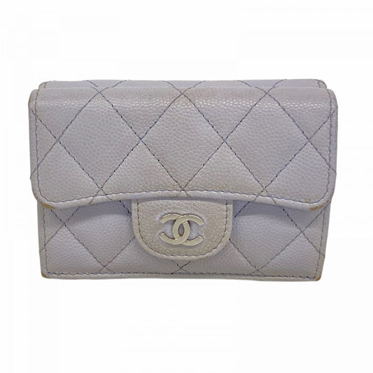 【6ae5146-k】シャネル 三つ折り財布 マトラッセ キャビアスキン パープル シルバー金具【中古】レディース