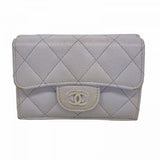 【6ae5146-k】シャネル 三つ折り財布 マトラッセ キャビアスキン パープル シルバー金具【中古】レディース