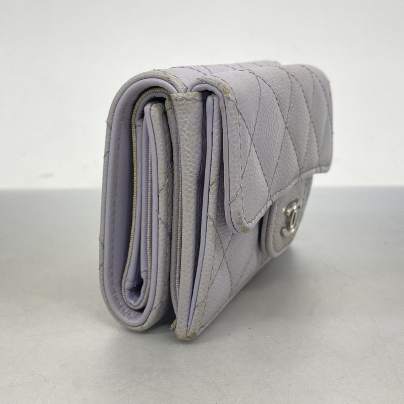 【6ae5146-k】シャネル 三つ折り財布 マトラッセ キャビアスキン パープル シルバー金具【中古】レディース