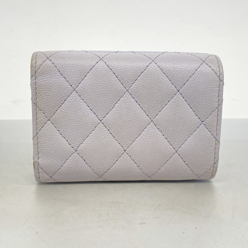 【6ae5146-k】シャネル 三つ折り財布 マトラッセ キャビアスキン パープル シルバー金具【中古】レディース