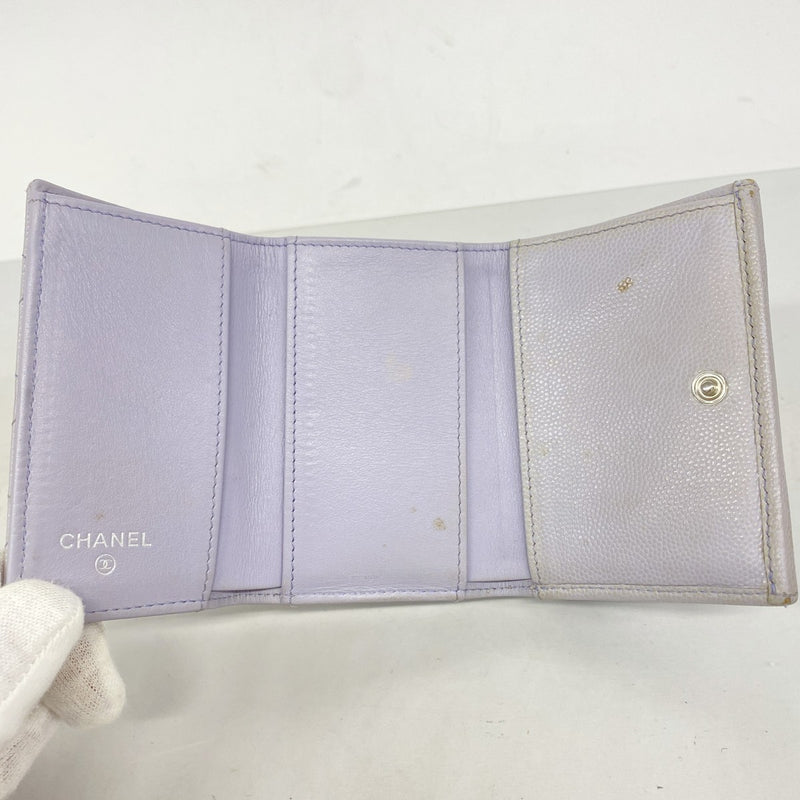 【6ae5146-k】シャネル 三つ折り財布 マトラッセ キャビアスキン パープル シルバー金具【中古】レディース