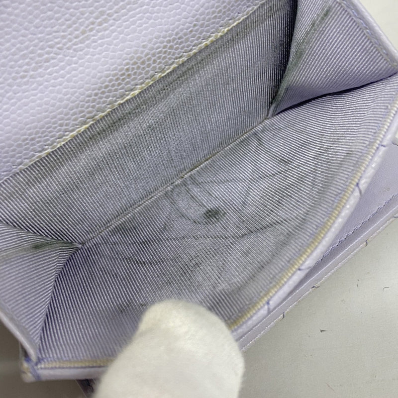 【6ae5146-k】シャネル 三つ折り財布 マトラッセ キャビアスキン パープル シルバー金具【中古】レディース