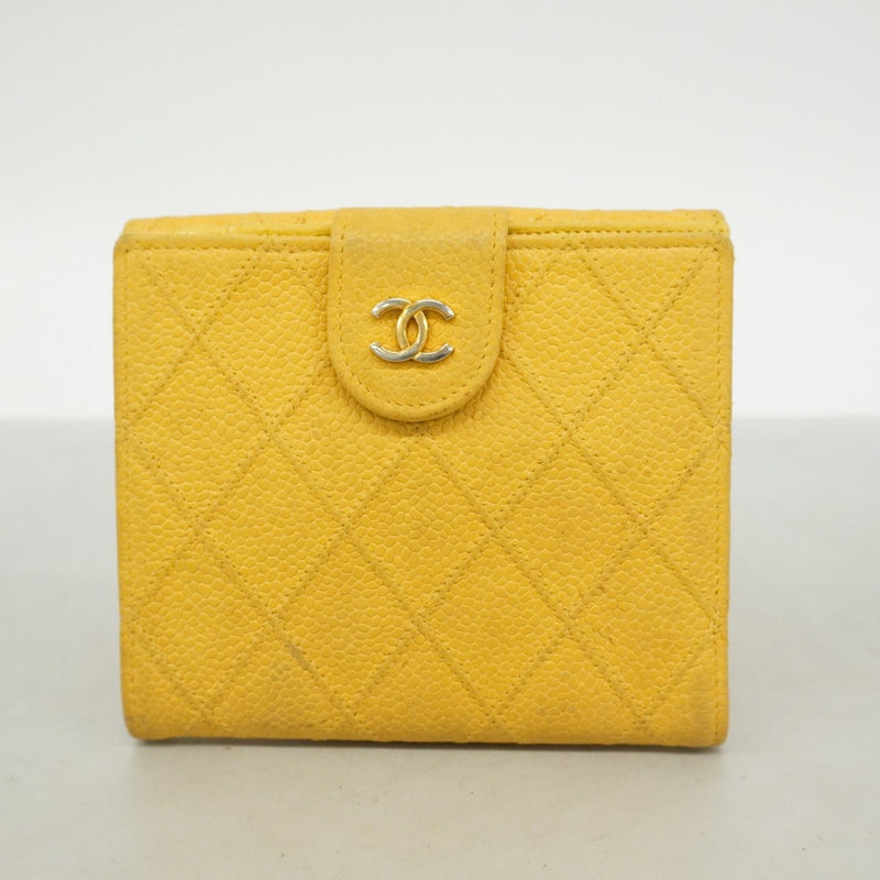 【6ae5157-k】シャネル 財布 ビコローレ キャビアスキン イエロー ゴールド金具【中古】レディース
