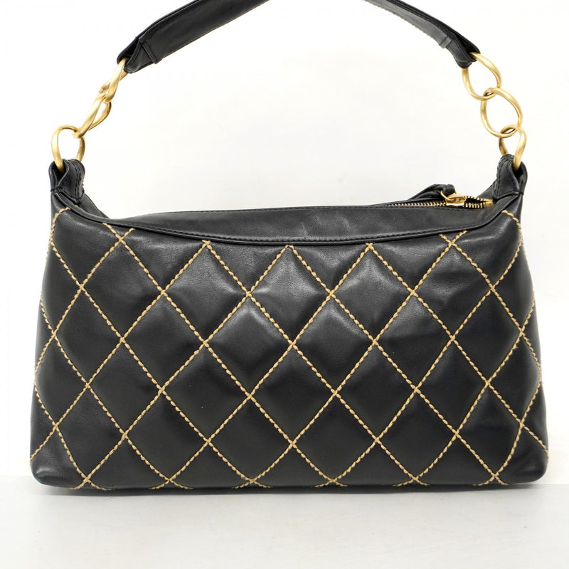 【6ae5179-k】シャネル ショルダーバッグ ワイルドステッチ ラムスキン ブラック ゴールド金具【中古】レディース
