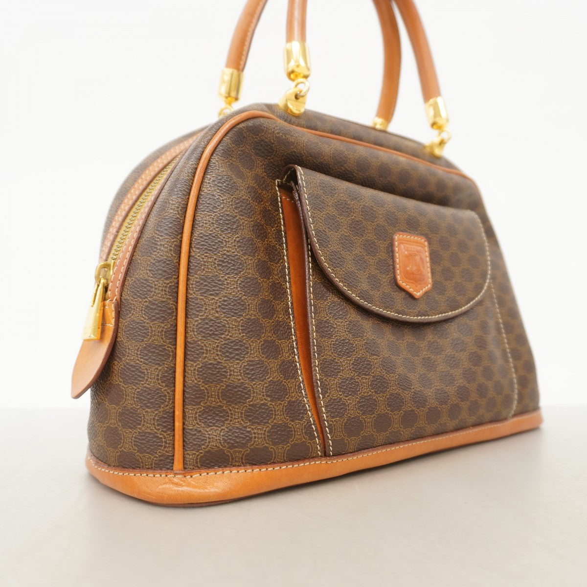 【6ae5202】セリーヌ ハンドバッグ マカダム PVC ブラウン ゴールド金具【中古】レディース