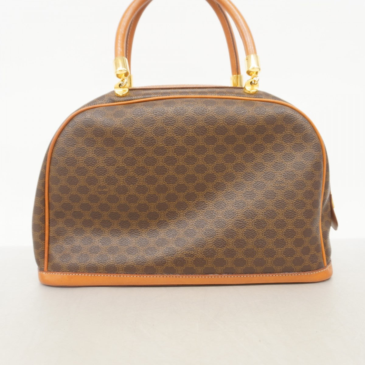【6ae5202】セリーヌ ハンドバッグ マカダム PVC ブラウン ゴールド金具【中古】レディース