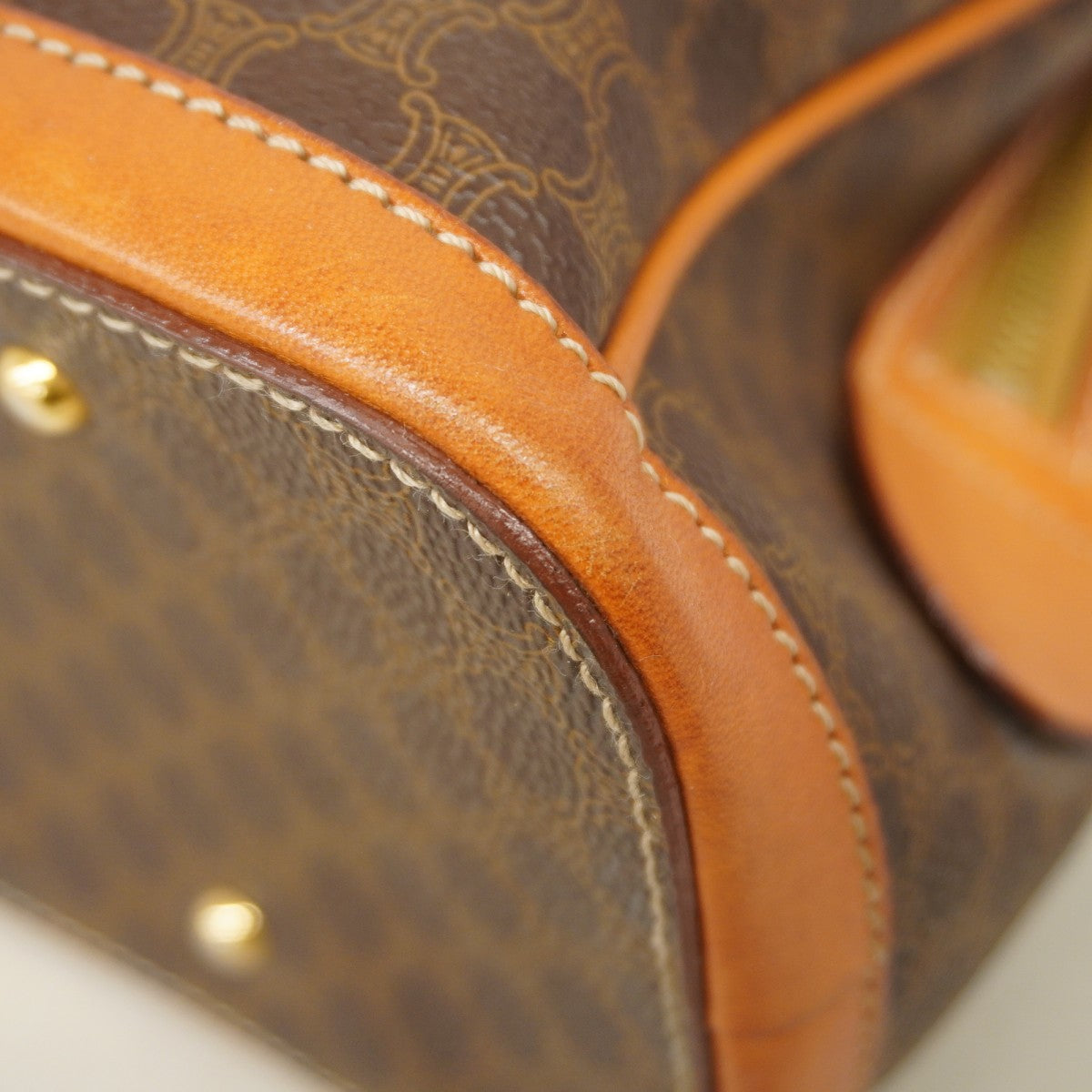 【6ae5202】セリーヌ ハンドバッグ マカダム PVC ブラウン ゴールド金具【中古】レディース