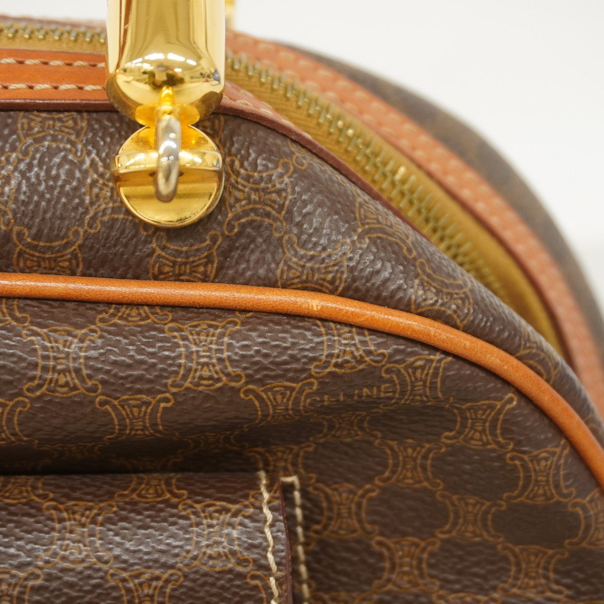 【6ae5202】セリーヌ ハンドバッグ マカダム PVC ブラウン ゴールド金具【中古】レディース