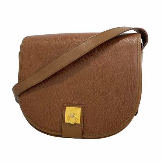 【6ae5570-k】セリーヌ ショルダーバッグ レザー ブラウン ゴールド金具【中古】レディース