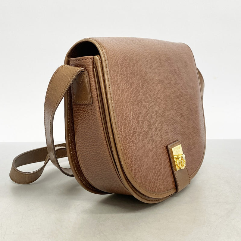 【6ae5570-k】セリーヌ ショルダーバッグ レザー ブラウン ゴールド金具【中古】レディース