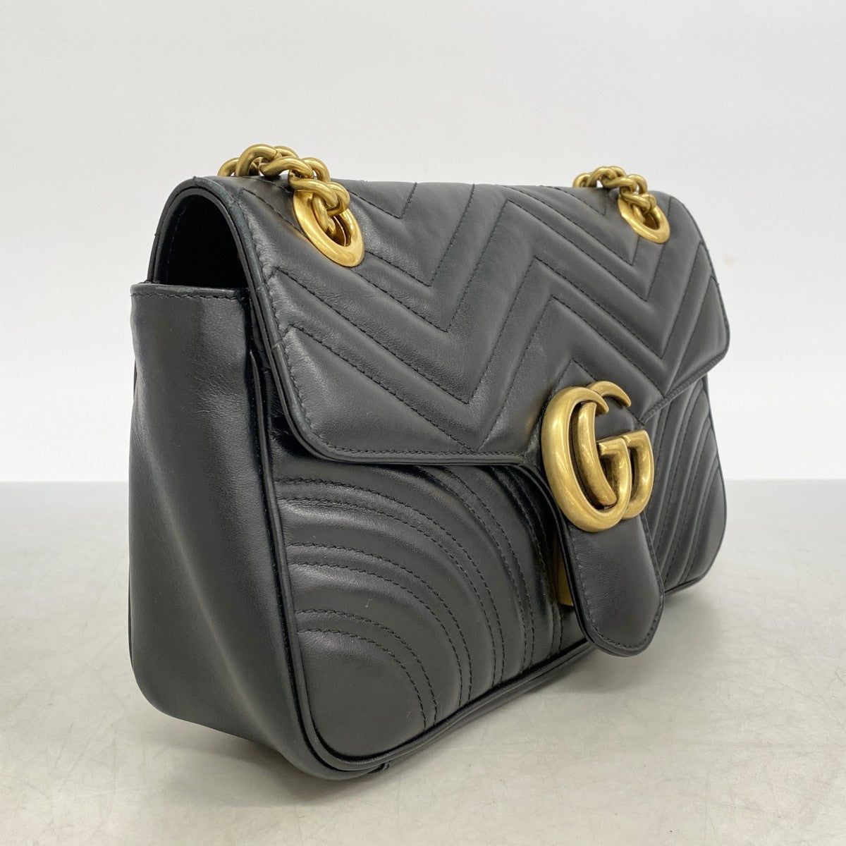 【6ae5571-k】グッチ ショルダーバッグ GGマーモント 443497 レザー ブラック ゴールド金具【中古】レディース