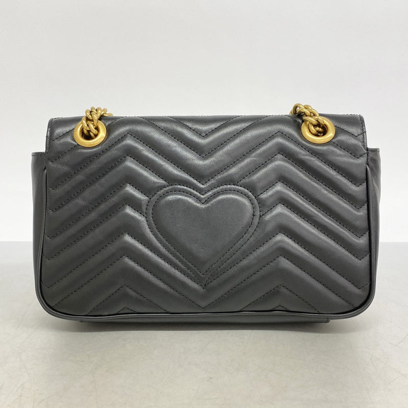 【6ae5571-k】グッチ ショルダーバッグ GGマーモント 443497 レザー ブラック ゴールド金具【中古】レディース