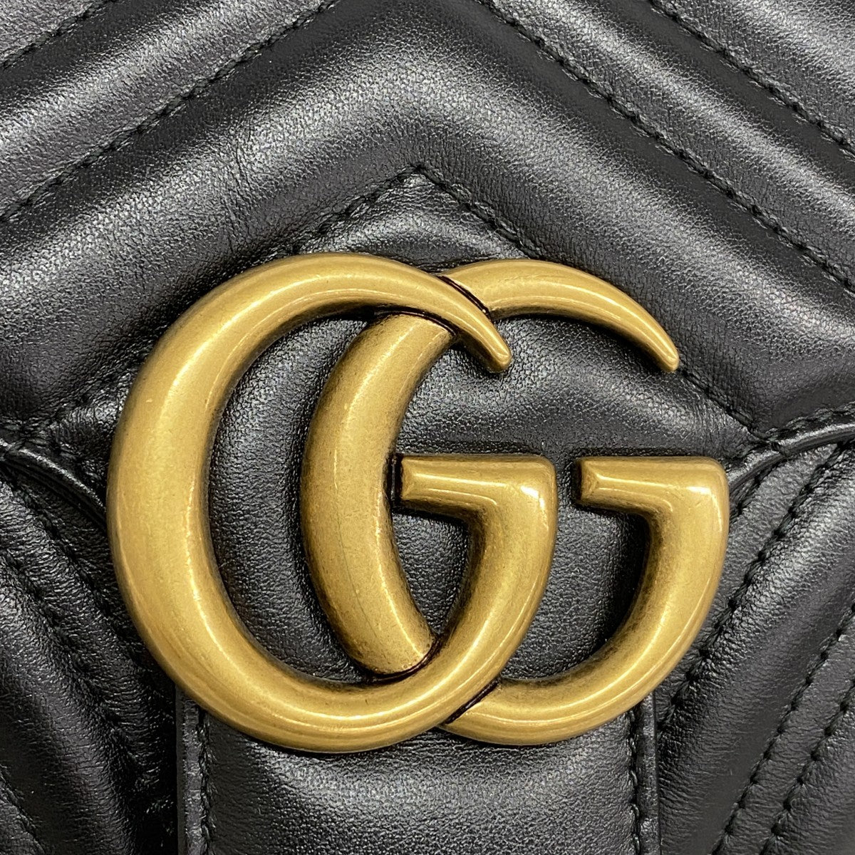 【6ae5571-k】グッチ ショルダーバッグ GGマーモント 443497 レザー ブラック ゴールド金具【中古】レディース