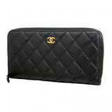 【6ae5572-k】シャネル 長財布 マトラッセ キャビアスキン ブラック ゴールド金具【中古】レディース