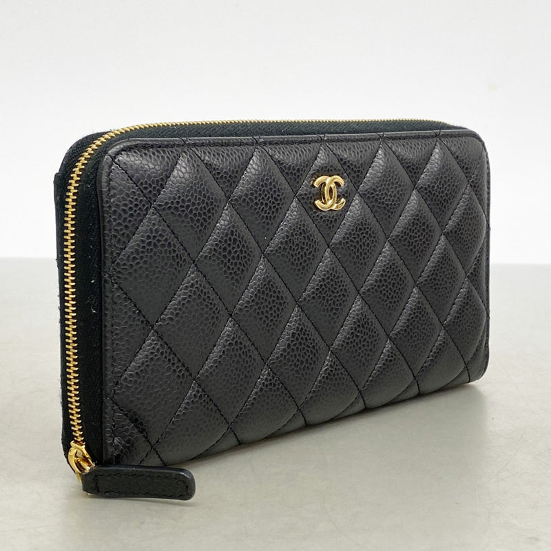 【6ae5572-k】シャネル 長財布 マトラッセ キャビアスキン ブラック ゴールド金具【中古】レディース