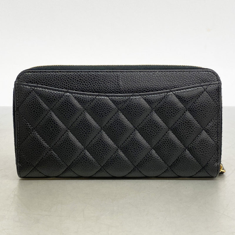 【6ae5572-k】シャネル 長財布 マトラッセ キャビアスキン ブラック ゴールド金具【中古】レディース