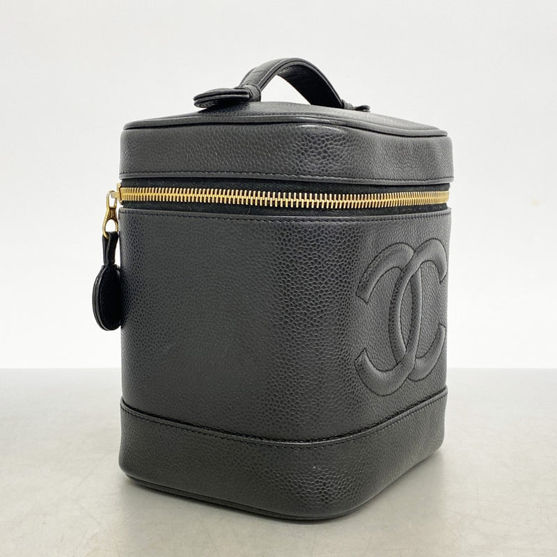 【6ae5647】シャネル バニティバッグ キャビアスキン ブラック ゴールド金具【中古】レディース