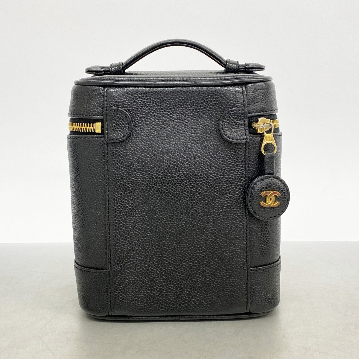 【6ae5647】シャネル バニティバッグ キャビアスキン ブラック ゴールド金具【中古】レディース