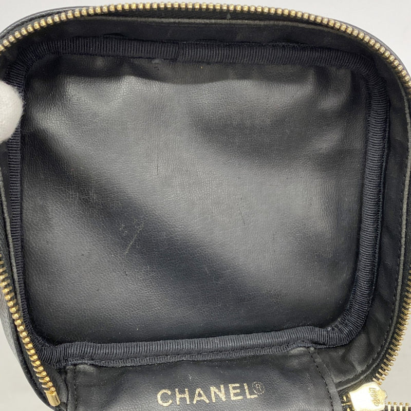 【6ae5647】シャネル バニティバッグ キャビアスキン ブラック ゴールド金具【中古】レディース