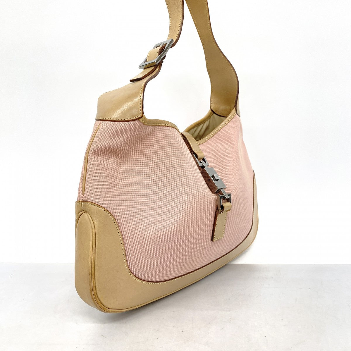 【6ae5651-k】グッチ ハンドバッグ ジャッキー 001 3306 キャンバス ピンク シルバー金具【中古】レディース