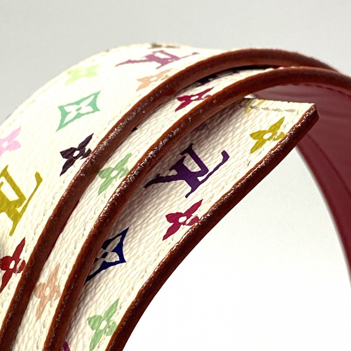 【6ae5658-k】ルイヴィトン ベルト モノグラム・マルチカラー サンチュールキャレLVカット M9682 ブロン【中古】レディース