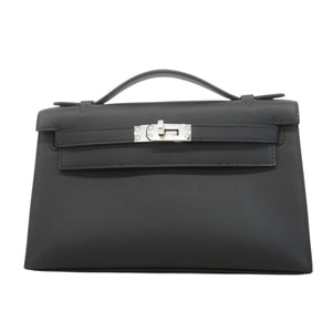 ★SALE【6ae5702-g】エルメス ハンドバッグ ポシェットケリー スイフト ブラック シルバー金具 K刻印【中古】レディース