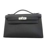 ★SALE【6ae5702-g】エルメス ハンドバッグ ポシェットケリー スイフト ブラック シルバー金具 K刻印【中古】レディース