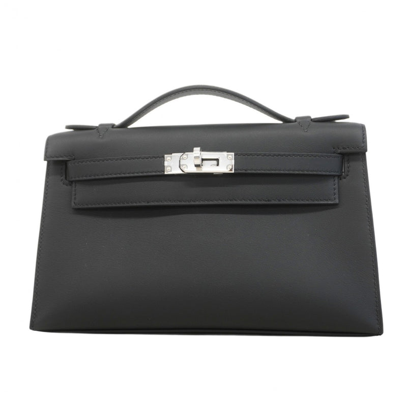 ★SALE【6ae5702-g】エルメス ハンドバッグ ポシェットケリー スイフト ブラック シルバー金具 K刻印【中古】レディース
