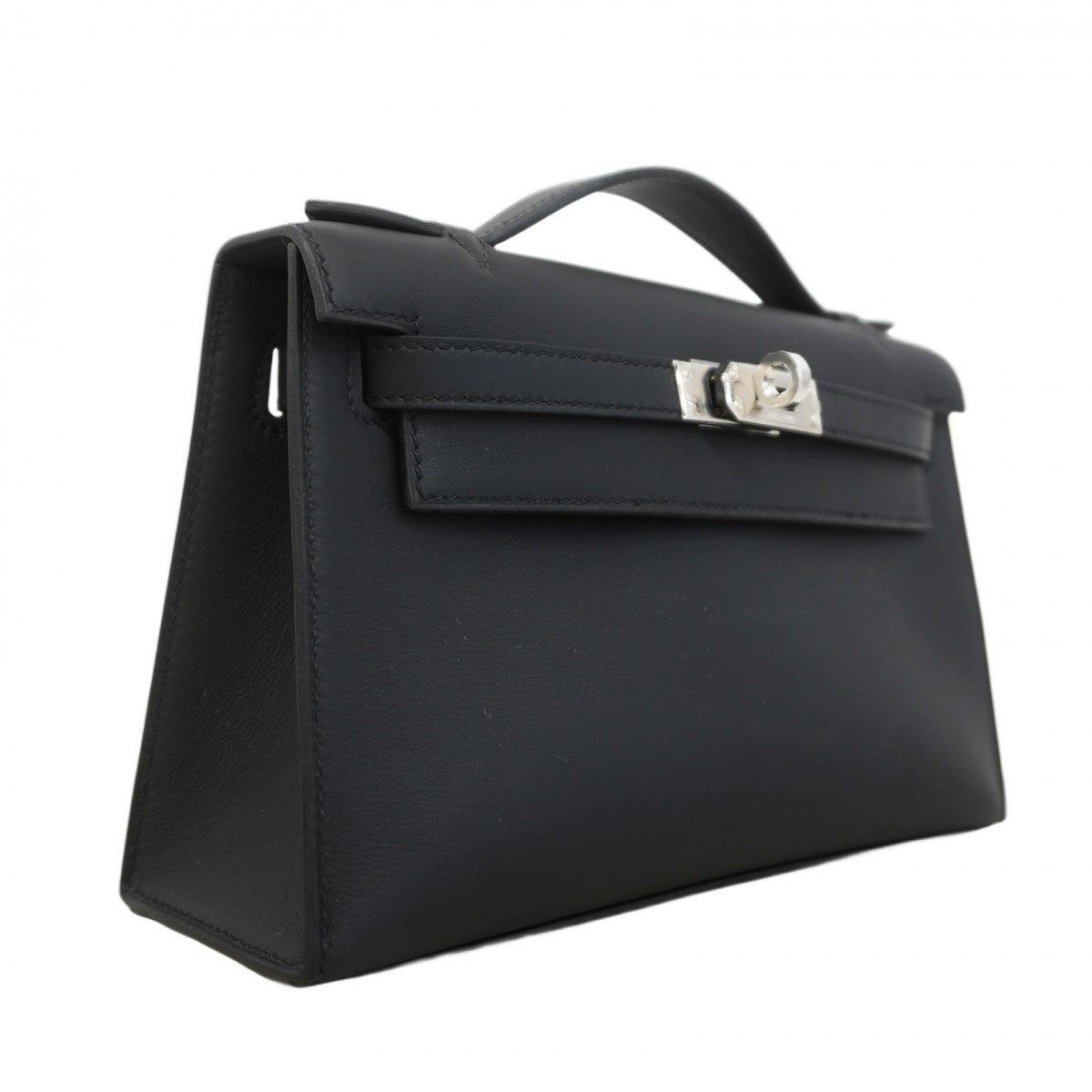 ★SALE【6ae5702-g】エルメス ハンドバッグ ポシェットケリー スイフト ブラック シルバー金具 K刻印【中古】レディース