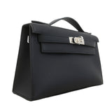 ★SALE【6ae5702-g】エルメス ハンドバッグ ポシェットケリー スイフト ブラック シルバー金具 K刻印【中古】レディース