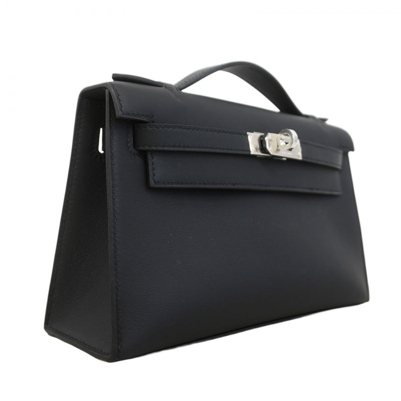 ★SALE【6ae5702-g】エルメス ハンドバッグ ポシェットケリー スイフト ブラック シルバー金具 K刻印【中古】レディース