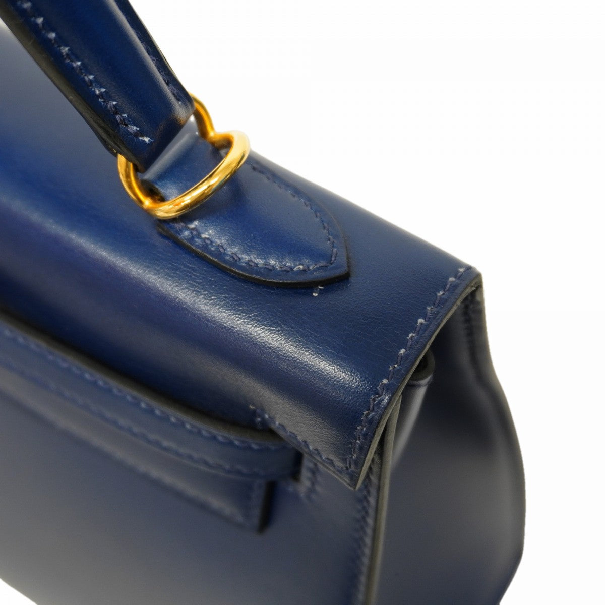 ★SALE【6ae6465-g】エルメス ハンドバッグ ケリー25 ボックスカーフ ブルーアビス ゴールド金具 U刻印 2wayバッグ【中古】レディース