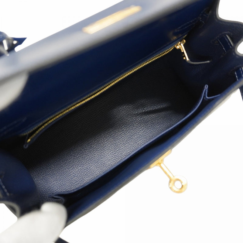 ★SALE【6ae6465-g】エルメス ハンドバッグ ケリー25 ボックスカーフ ブルーアビス ゴールド金具 U刻印 2wayバッグ【中古】レディース